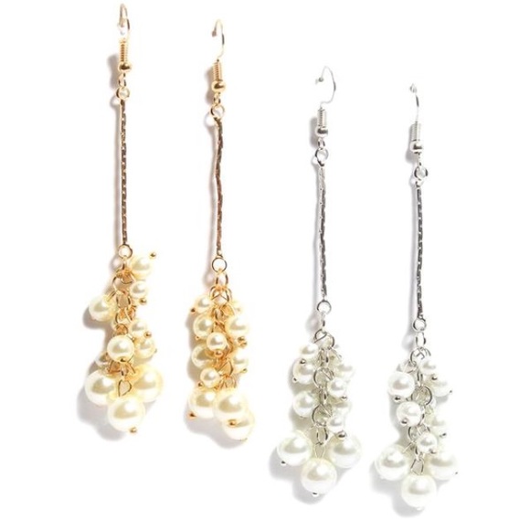 Pearl Cluster Drop Earrings - Picture 2 of 4